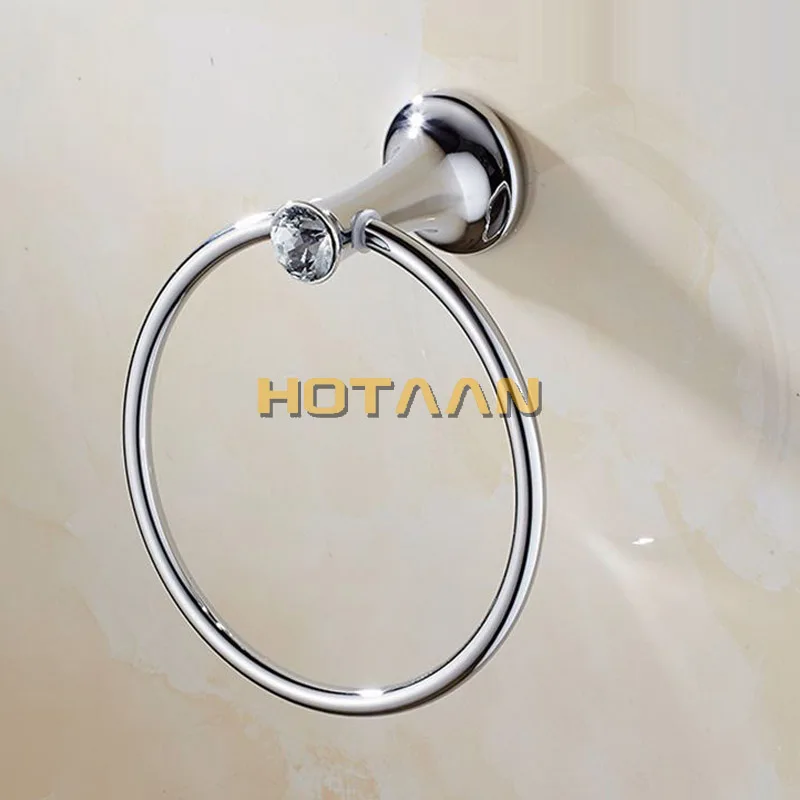 Towel Ring Chrome Bathroom towel holder, Stainless steel Wall-Mounted Round Towel Rings Crystal Towel Rack Bathroom Accessories