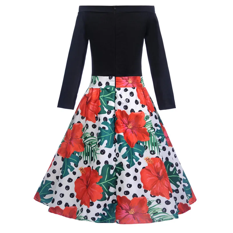 QR Fashion Summer Dress Women 2019 Casual Elegant Vintage Print Ball Gown Dresses Female Sexy Off Shoulder Evening Party | Женская