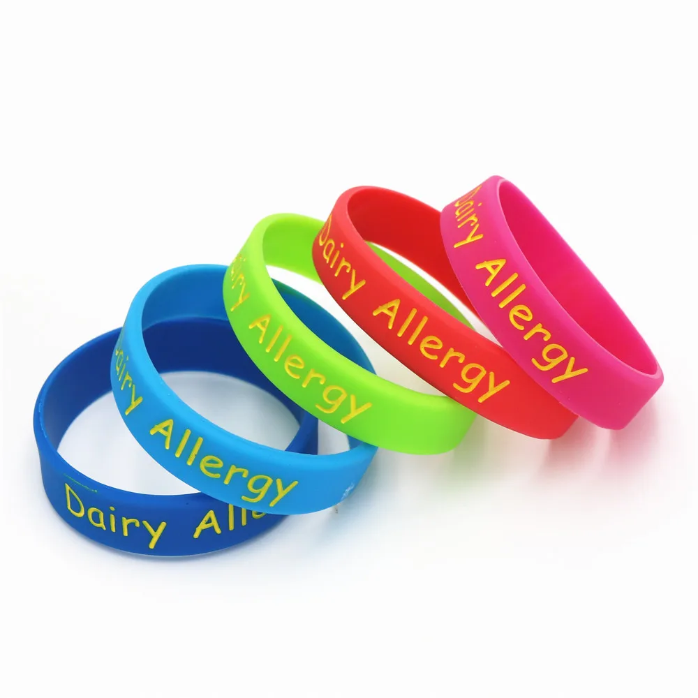 

1PC Medical Alert Dairy Allergy Silicone Wristband 5 Colours Kids Children Size Bracelets&Bangles Awareness Armband Gifts SH144