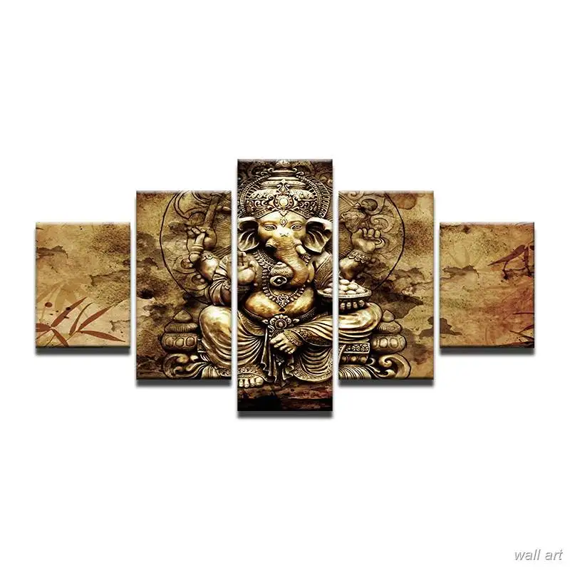 Modern Hd Printed Canvas Posters Home Decor 5 Pieces India Ganesha Paintings Framed Wall Art Elephant Trunk God Pictures | Дом и сад