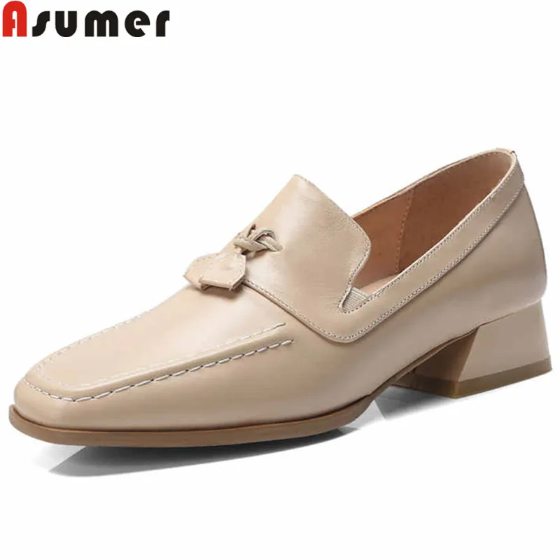Женские туфли-лодочки на квадратном каблуке ASUMER из натуральной кожи с квадратным