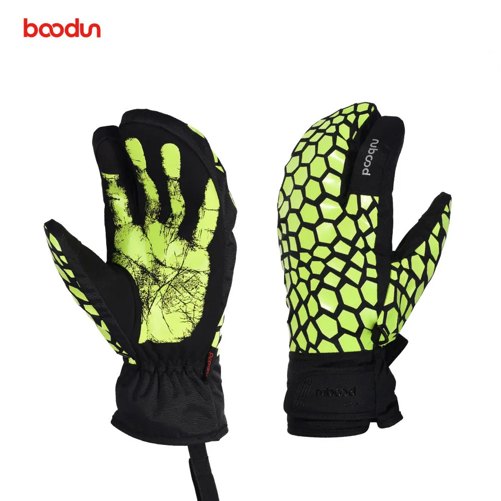 green Лыжные перчатки Boodun, Зимние перчатки для сноуборда, катания на лыжах, водонепроницаемые, ветрозащитные, с сенсорным экраном, для улицы, мотоциклетные, тепловые, теплые перчатки - Color: green