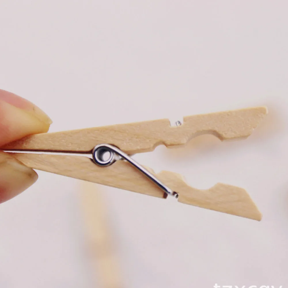 

100PCS Retro Wooden Photo Clips Wood Pure Primary Color DIY Hanging Spring Craft Pegs Home Decor -FF