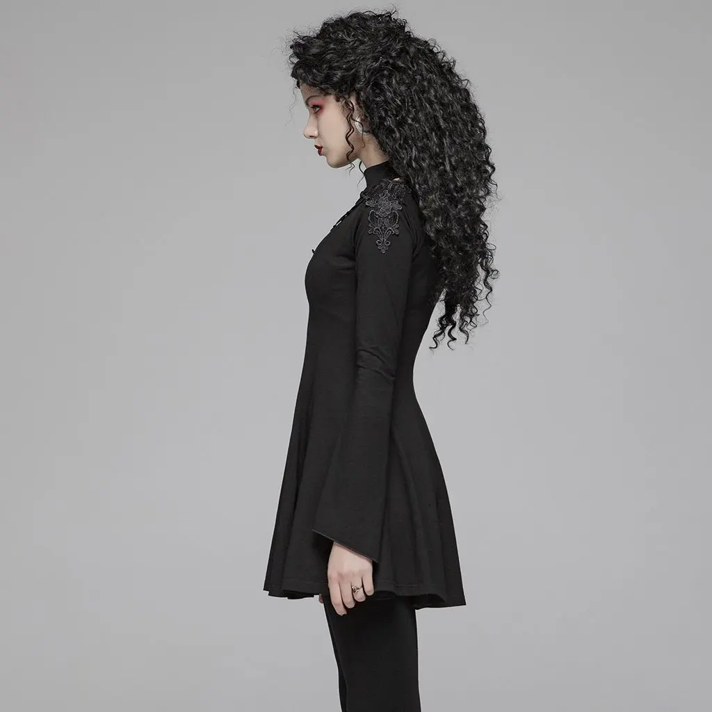 Женское платье с длинным рукавом Pank Rave кружевное воротником стойкой и цветочным