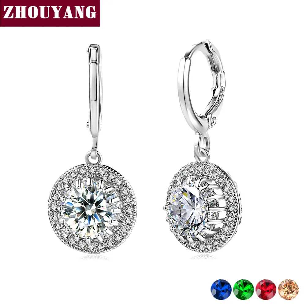 Серьги-подвески ZHOUYANG для женщин классические с круглым фианитом розового