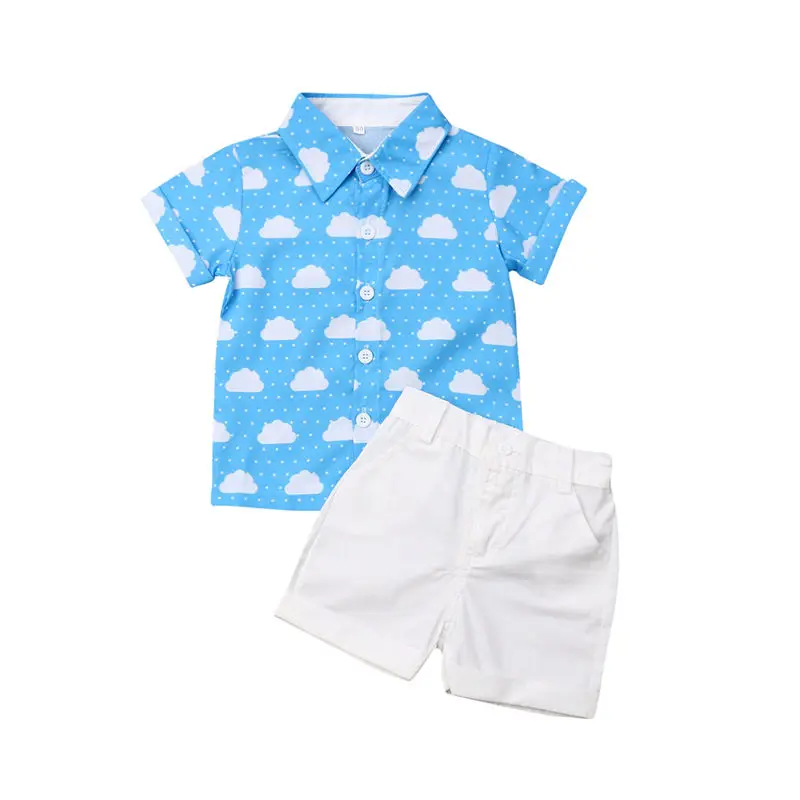 

Kids Baby Boys Clothes Set Children Gentleman Outfit Summer Cloud Print Short Sleeve Shirt+Shorts Toddler Boys Clothing Set 2pcs