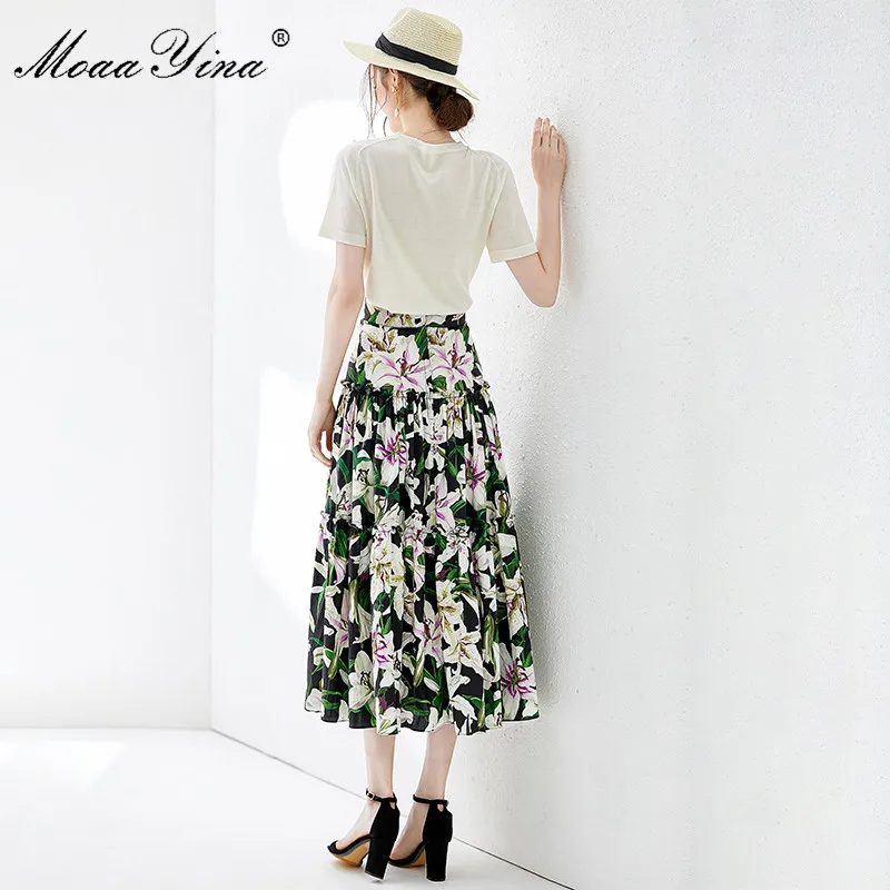 MoaaYina модный дизайнерский комплект летние женские шерстяные топы с короткими