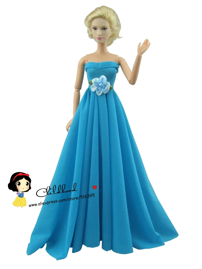 

Free shipping blue color evening wedding dress party dress for barbie doll