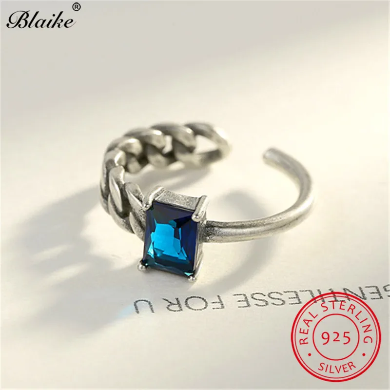 Blaike Boho черный/синий квадратный Аквамарин Открытые Кольца для мужчин женщин