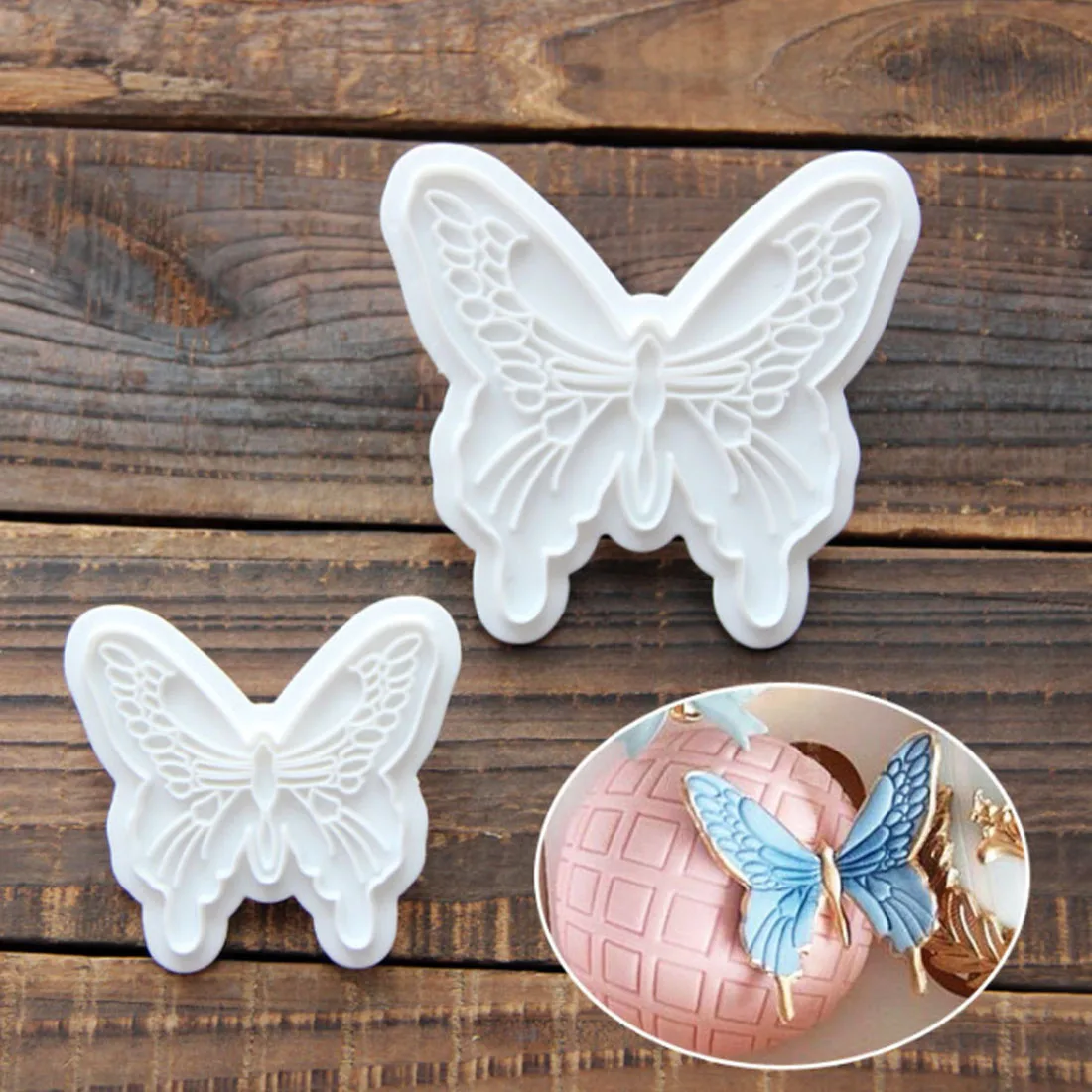 

Top Quality 2pcs/Set Butterfly Cookie Plunger Cutters Mould Baking Tools Cake Fondant Decorating mould Dough Ice Pastry Slicer