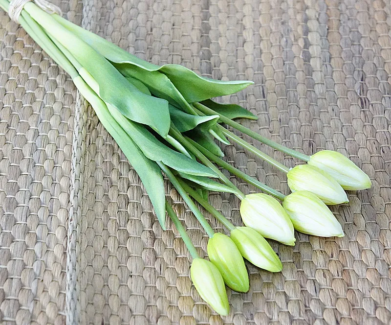 White green 7 шт./Букет из настоящего силикона, искусственный цветок тюльпана, домашнее свадебное украшение, поддельный букет невесты, украшение - Цвет: White green
