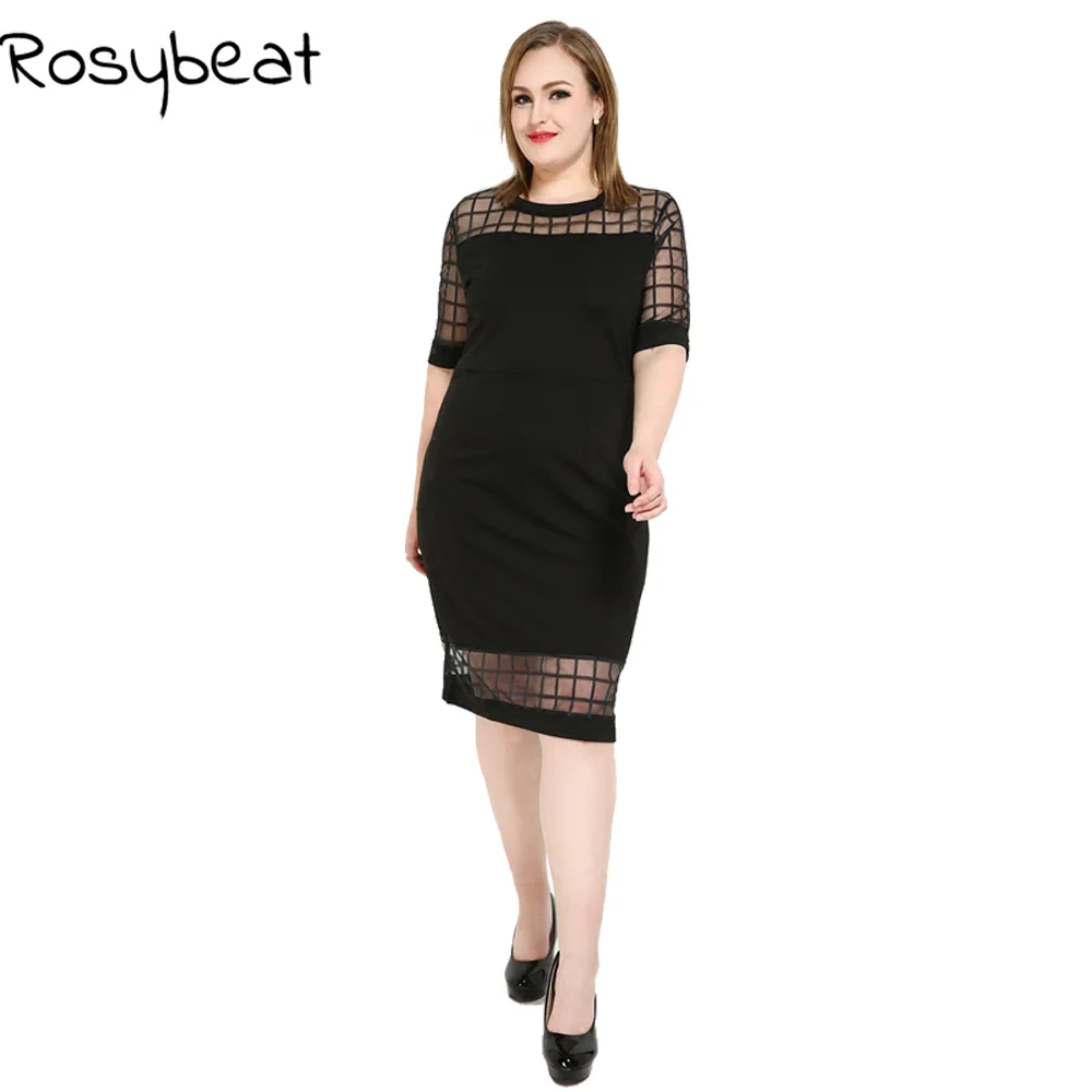 Fashion Women Large Size Summer Dresses Plaid Mesh Patchwork Dress Casual Midi Oneck Half Sleeve Loose 4xl 6xl Vestidos 5x | Женские