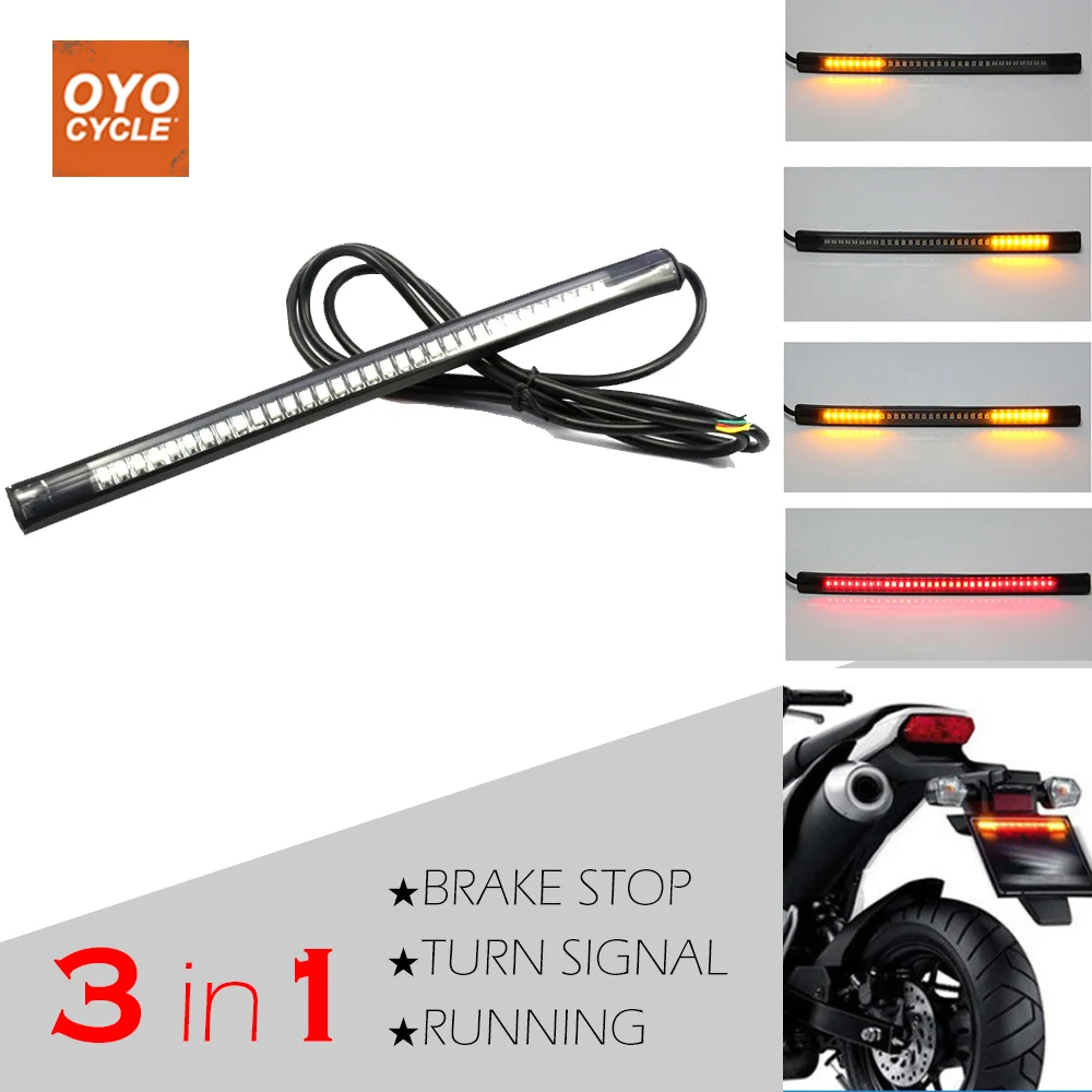 

Motorcycle Flexible Strip Tail Brake Stop Turn Signal Indicator Blinker License Plate Light Integrated SMD 48 Leds 12V