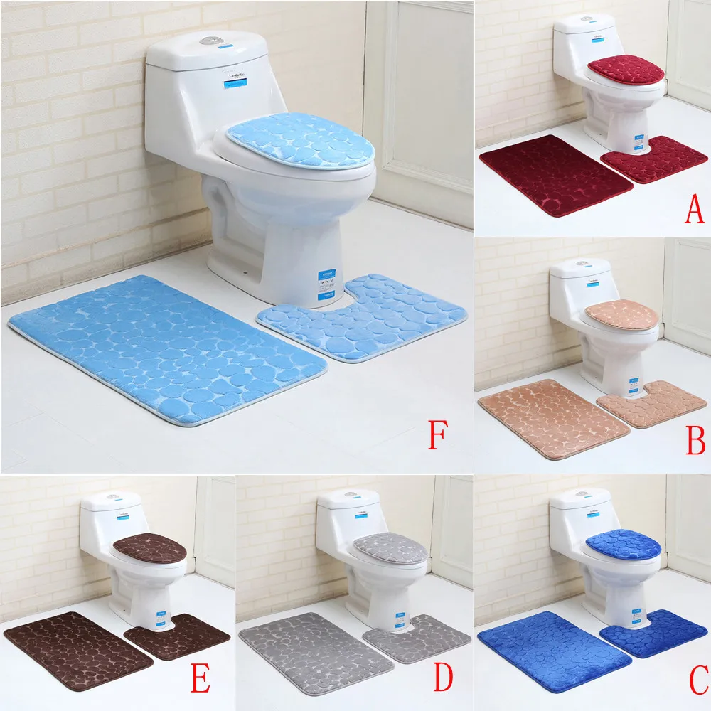 3 шт. однотонные коврики для ванной комнаты 13|Чехлы на сиденья унитаза| |