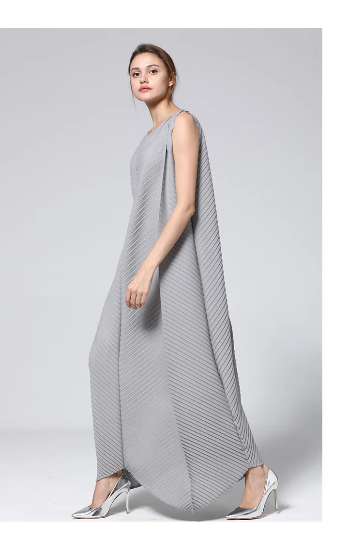 Changpleat новые летние одноцветное Для женщин длинные платья Miyak плиссированные дизайн моды Свободные Большой Размеры трапециевидной формы женский Макси платье прилив