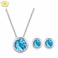 hutang blue topaz jewelry sets pendant earrings natural gemstone solid 925 sterling silver fine fashion jewelry for womens gift