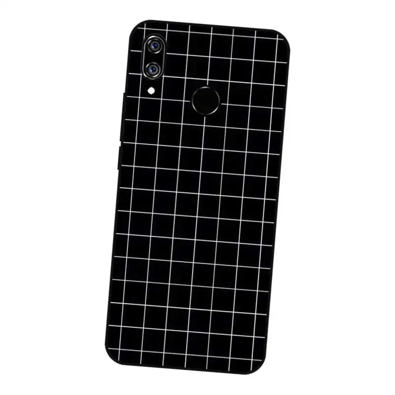 N407 Square Lattice Black Silicone Case Cover For Huawei Nova 2 2i 2S 3 3e 3i 4 4e Enjoy 8 Plus |