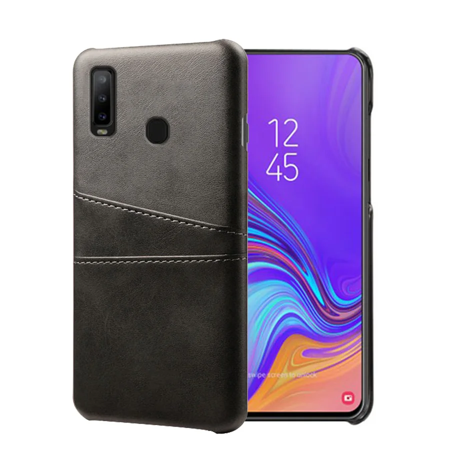 Кожаный держатель для карт Чехлы для телефона для samsung Galaxy A5 A6 A6S A7 A8 A8S A9 A9S Pro Plus Star A10 A20 A30 A90 A2 ядро - Цвет: Темно-серый
