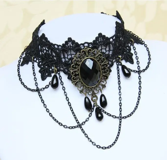 Классическая красивая дизайнерская Черная кружевная цепочка с бусинами модное