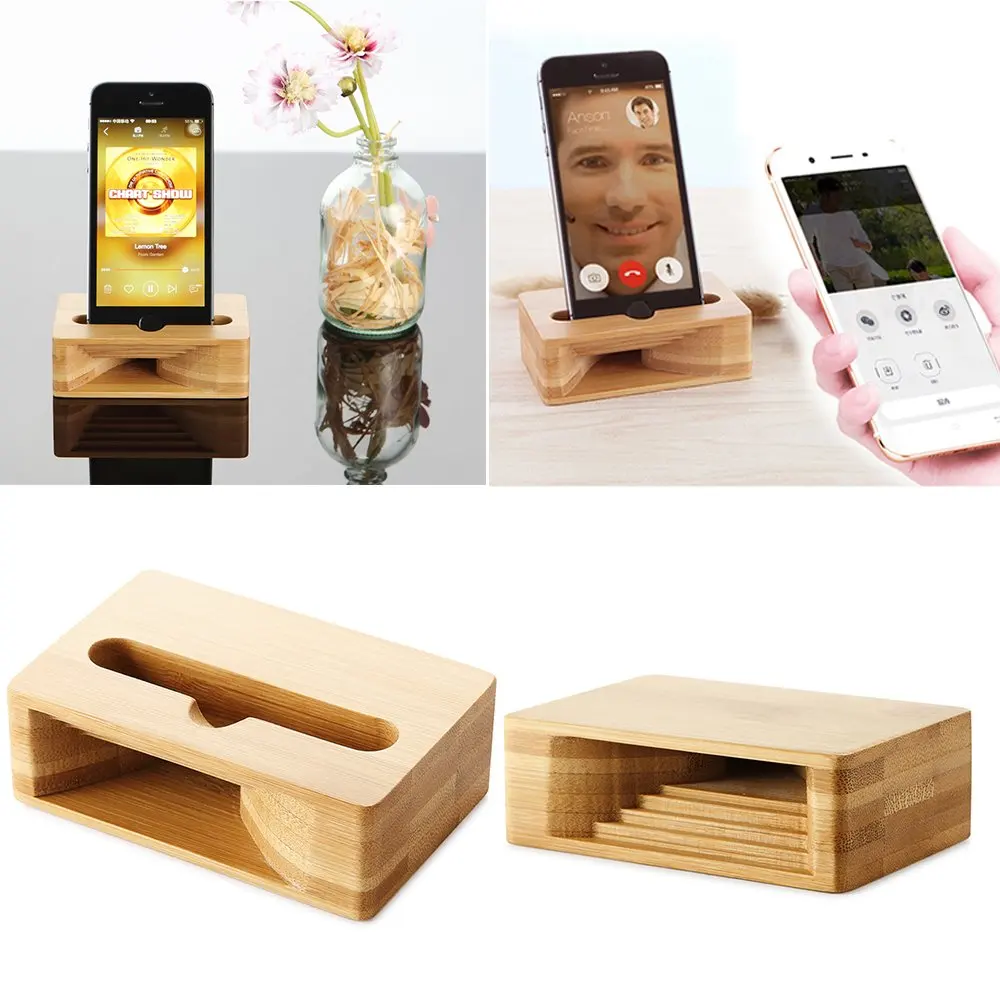 

Fanshu Phone Loudspeaker Holder Bamboo Phone Dock Station Desk Stand Support Wooden Loudspeaker Amplifier for iPhone Samsung