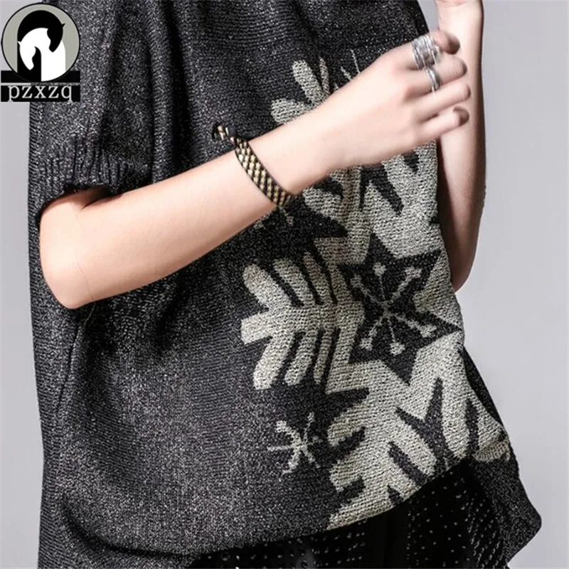 European Station Women's 2018 Spring New Silver Rayon Sweater Snowflake Figure Loose Short-sleeved Knitted Pullover | Женская одежда