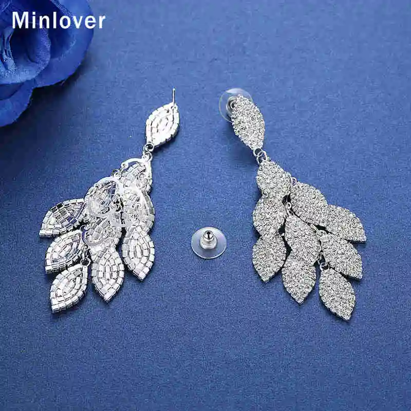 Minlover серебристый лист форма горный хрусталь Свадебные Висячие серьги для женщин