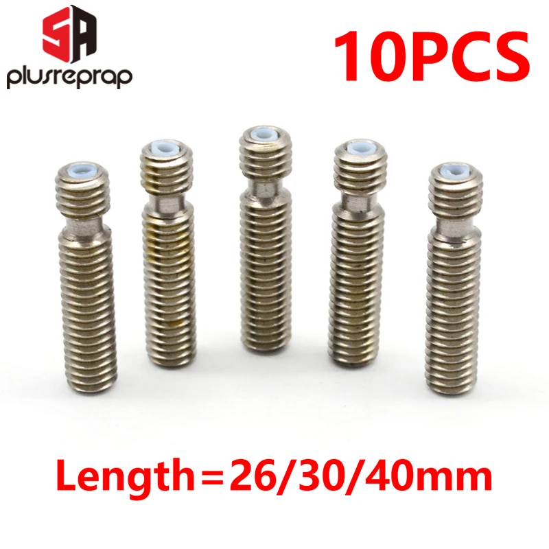 

5aplus 10PCS M6 26mm 30mm 40mm M6*26 M6*30 M6*40 Nozzle Throat with PTFE Tube for 1.75mm Filament 3D Printer MK8 Extruder