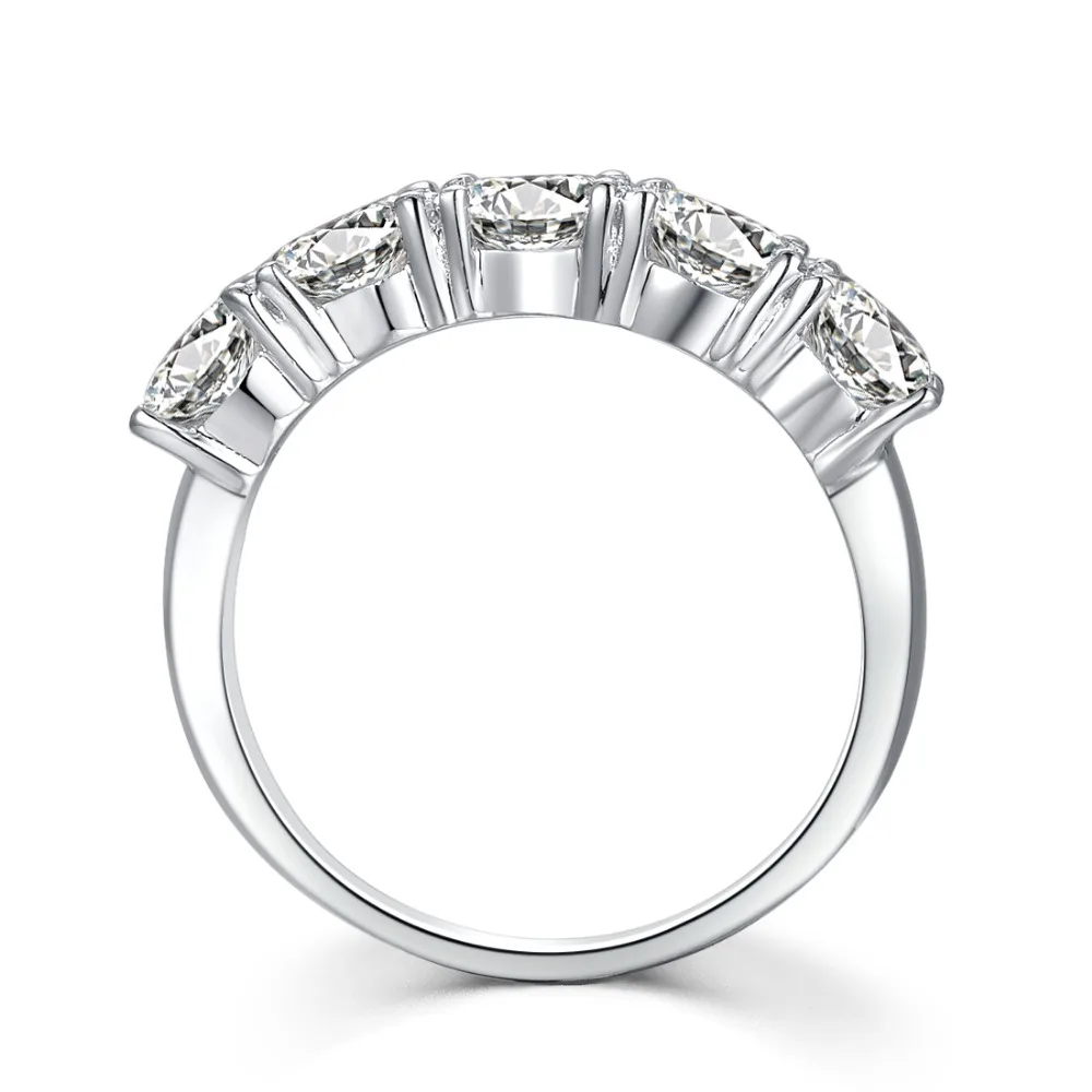 Женское кольцо из стерлингового серебра 2.5Ct синтетического алмаза с 5 камнями для