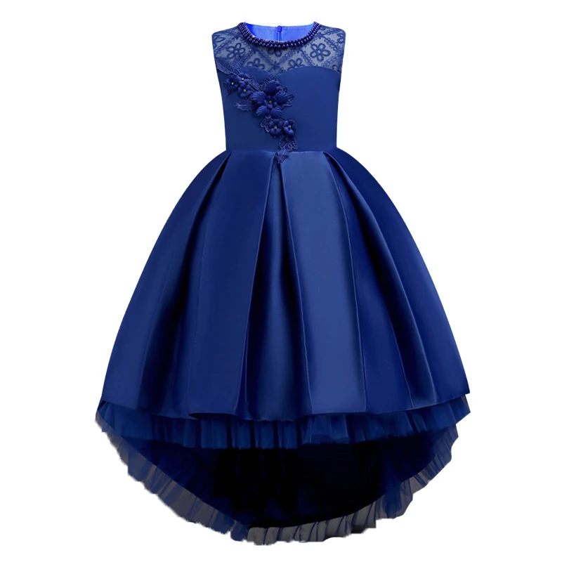 Navy blue Детские платья для девочек; платье; Детский костюм; коллекция года; летнее свадебное платье с цветочным узором для девочек; элегантное платье принцессы для девочек-подростков - Цвет: Navy blue