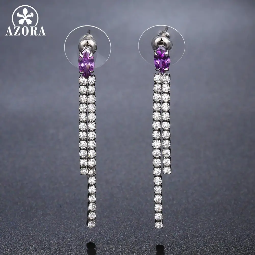 Женские длинные серьги кисточки AZORA синие Кисточки Из фианита свадебные