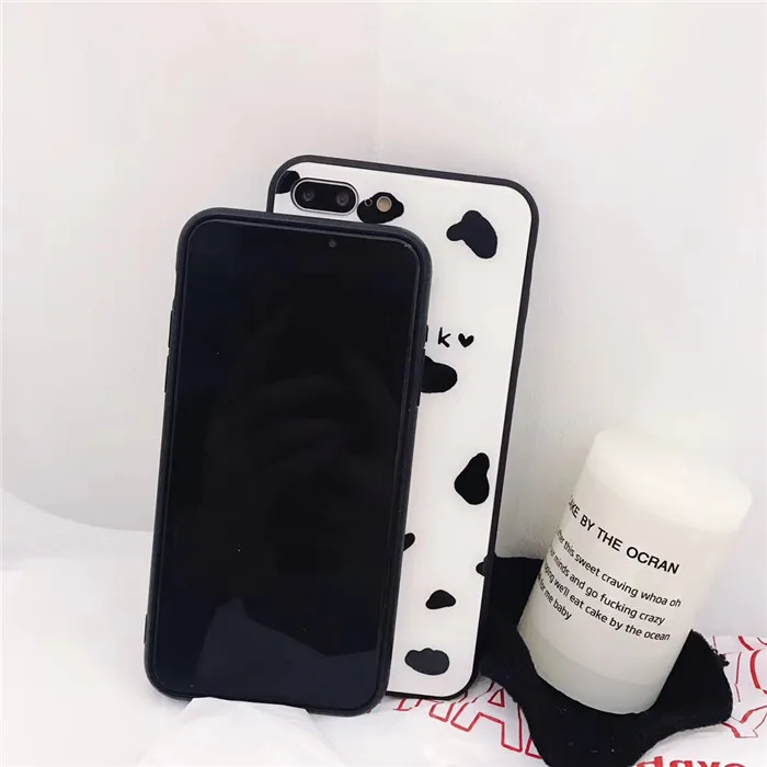 GlamPhoneCase Milk Pattern Glass Phone Case for iphone X 8 8PLUS 7 7PLUS 6 6PLUS 6S 6S+ Hard Back Cover Capa |