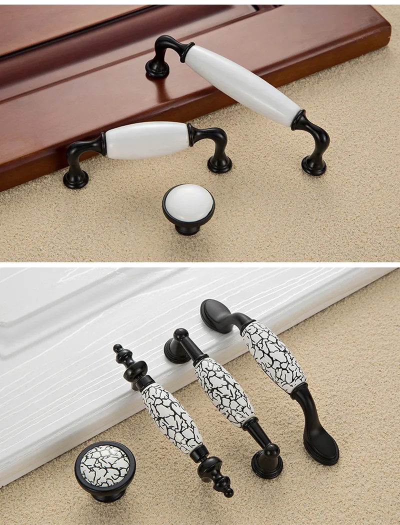Черно белая керамическая дверная чашка шкафа ручка фурнитура ящик для Мебельная