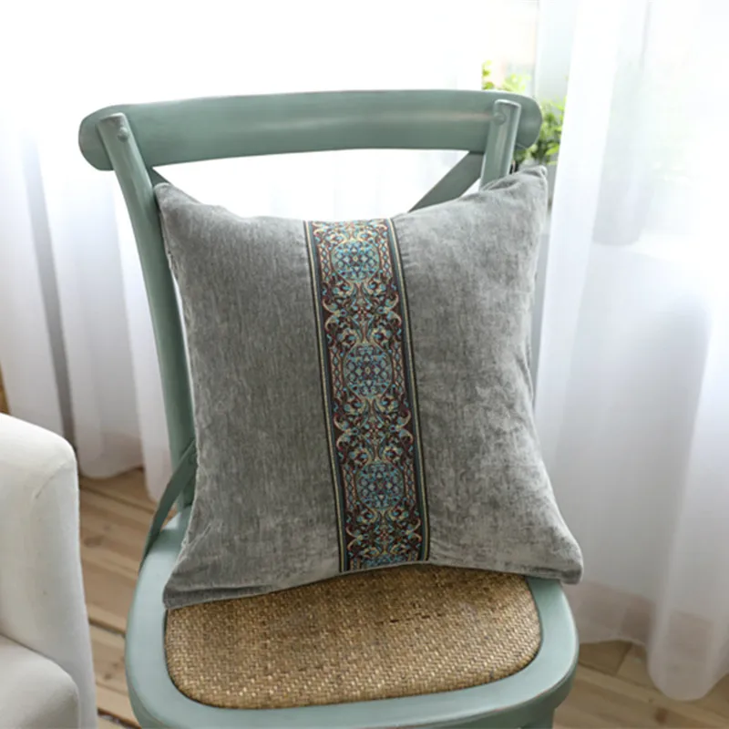 Роскошная велюровая наволочка с вышивкой синяя серая бежевая для подушки