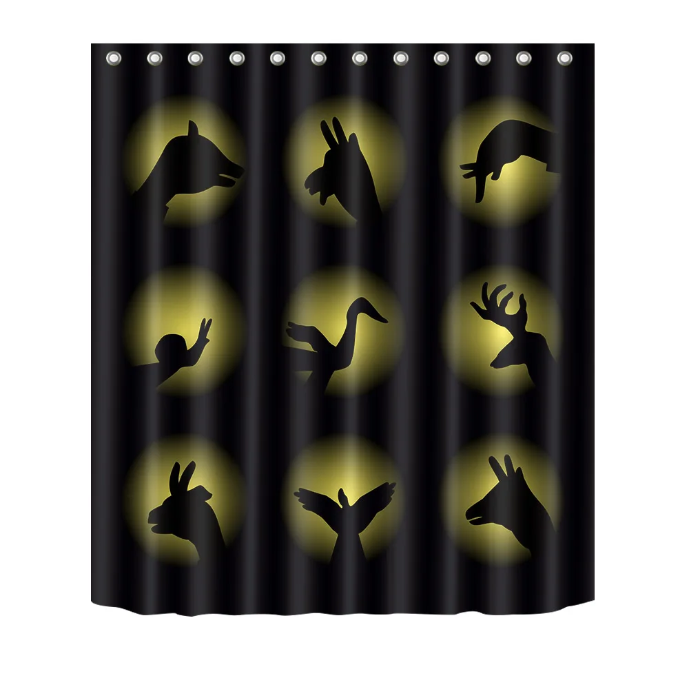 

72'' Dark Lights Gesture Shadows Lovely Animal Bathroom Waterproof Fabric Shower Curtain Polyester 12 Hooks Bath Accessory Sets