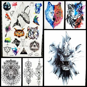 Временная татуировка 21x15 см, креативная наклейка со львом, мужская, водонепроницаемая, татуировка на руку, тигр, имитация флэш-татуировки, леопард, для женщин, мужчин, татуировка хной