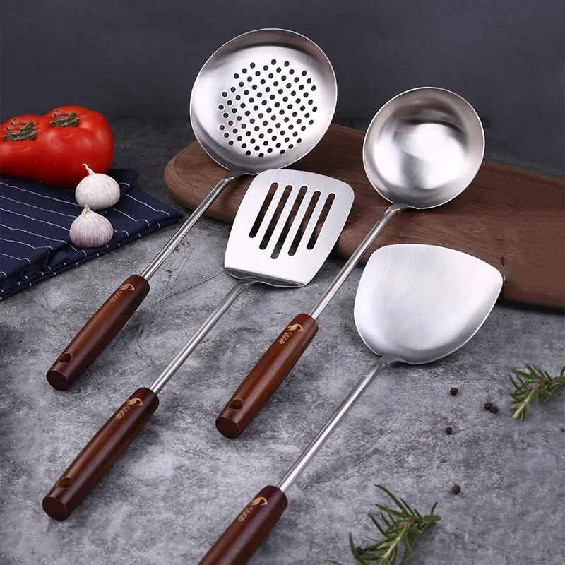 Лопатка суповая ложка сито с деревянной ручкой для приготовления пищи полный