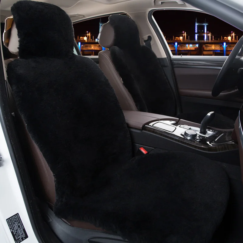 BLACK Fur Seat KAWOSEN, 1 шт., Австралийская овчина, мех, чехол для сиденья, супер теплый универсальный чехол для автомобильных сидений, шерстяные Чехлы для автомобильных сидений, авто подушка WSCP02 - Название цвета: BLACK Fur Seat