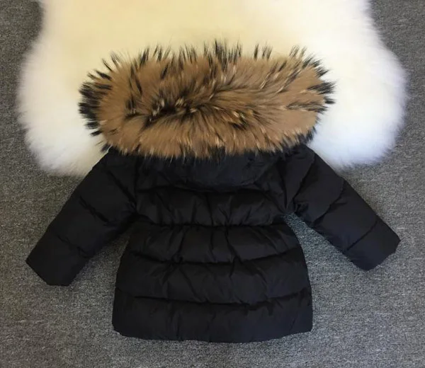 Детская зимняя одежда пальто для девочек пуховик на белом утином пуху съемный
