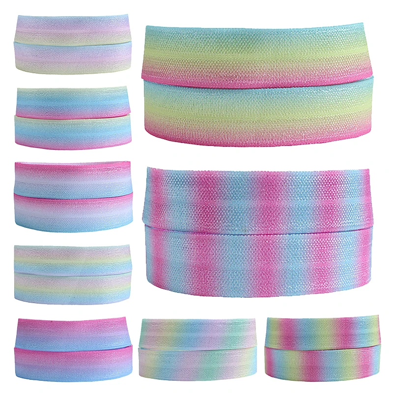 

(50 yards/lot) Free shipping 5/8" rainbow gradient ombre foe fold over elastic for baby headbands