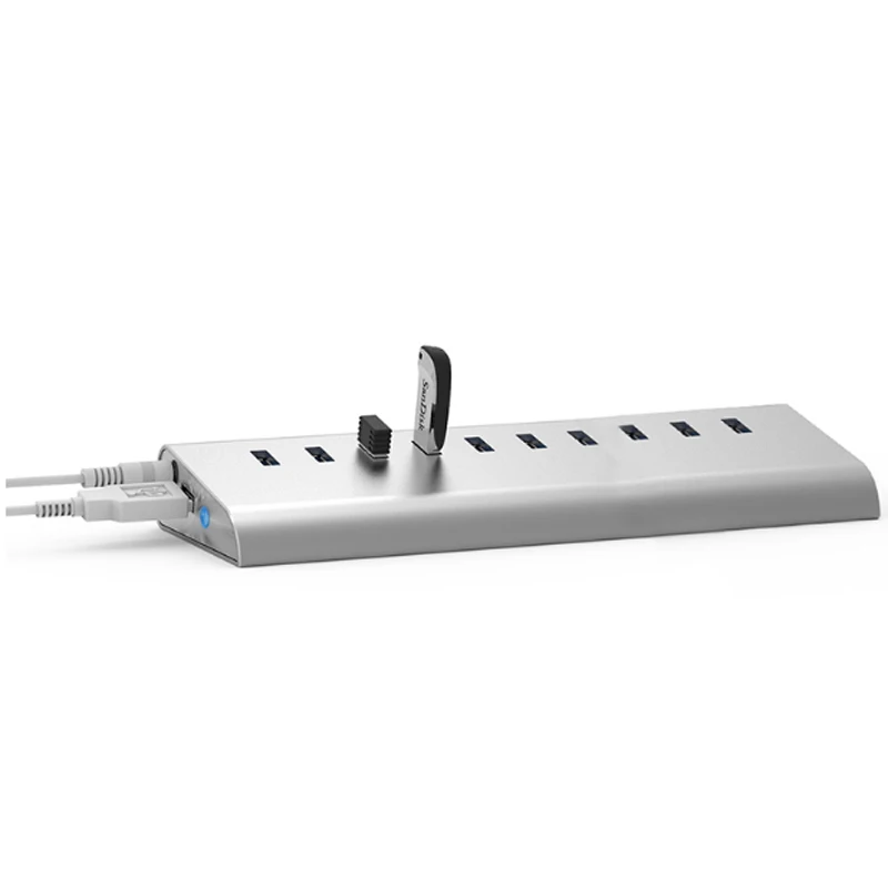 Алюминий 10 портов (7 * USB3.0 + 2*1 в 1A 1 QC2.0) USB Суперскоростной концентратор