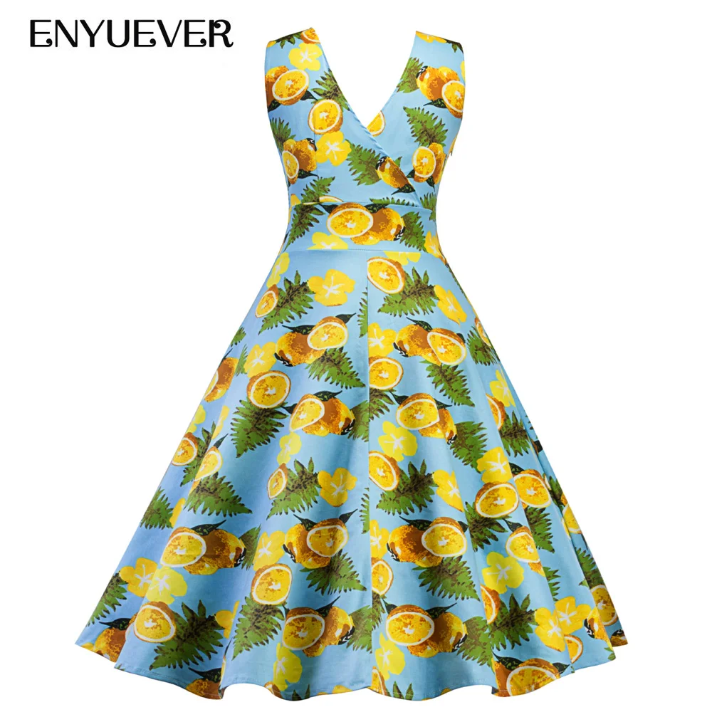 Женское винтажное платье Enyuever Lemon на бретелях в стиле ретро 50 s Повседневный