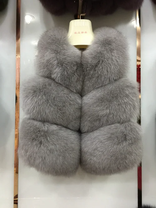 Light Grey Jancoco Max, женский жилет из натурального Лисьего меха, зимний теплый жилет высокого качества, 3 ряда, пальто без рукавов, модный жилет S7162 - Цвет: Light Grey