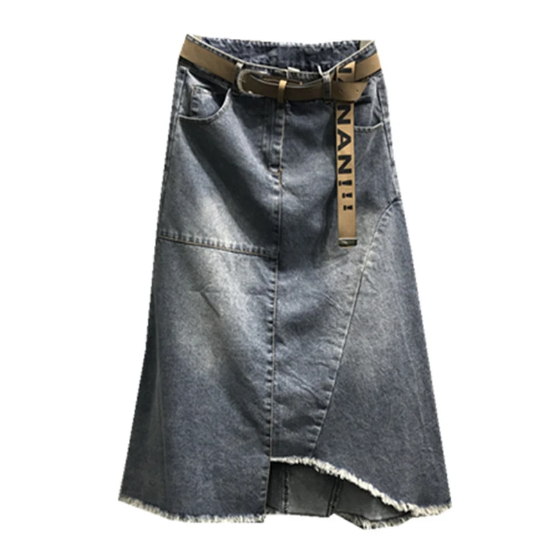

summer new denim irregular women skirts high waist A-line solid jeans female casual skirts top quality