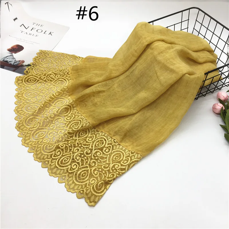 color 6 Винтажный узор хиджаб вышивка кружева модные женские шарфы и шали бренда мягкий шарф Роскошные исламские хиджабы - Цвет: color 6