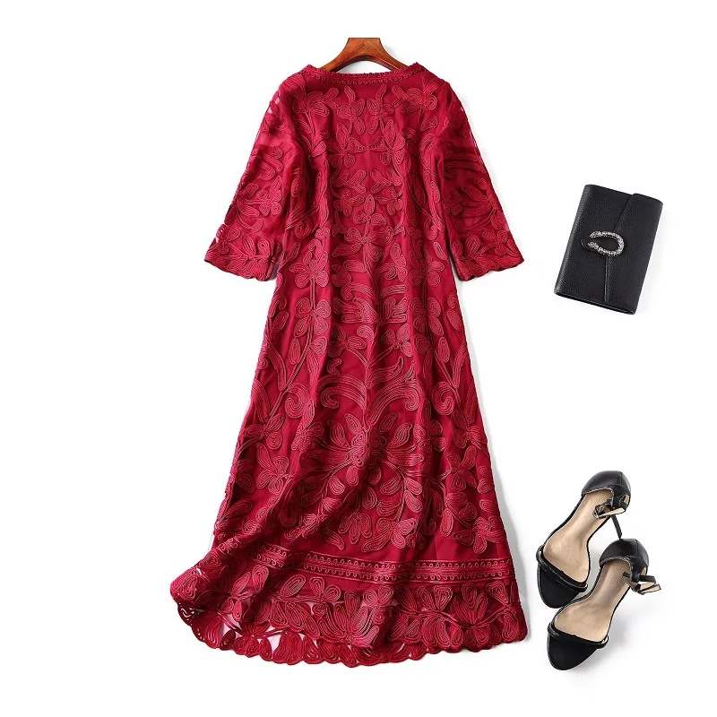 XXXXL платья Vestidos весенне-летние модные коктейльные вечерние женские с круглым вырезом ткань с аппликациями вышивка красное платье синего цвета