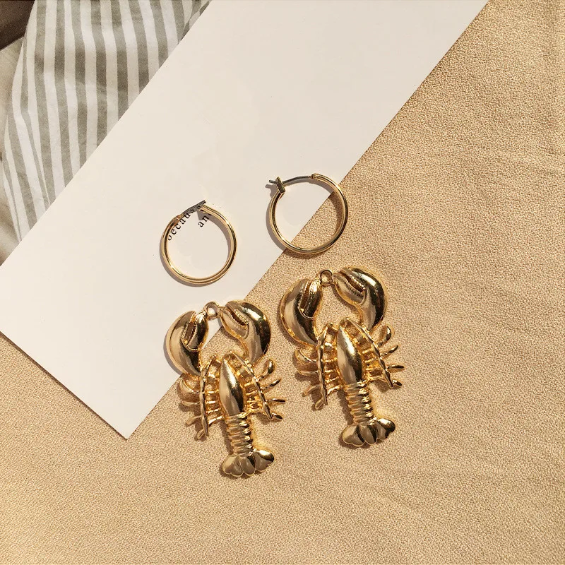 Gold Cute Ocean Beach Sea Animal Lobster Earrings Vintage Drop for Women Bohemia Round Jewelry Gifts Brincos | Украшения и
