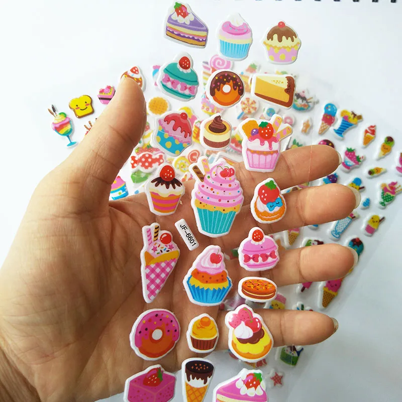 6 листов наклеек 3D Милые Мультяшные конфеты торт детские наклейки для детей