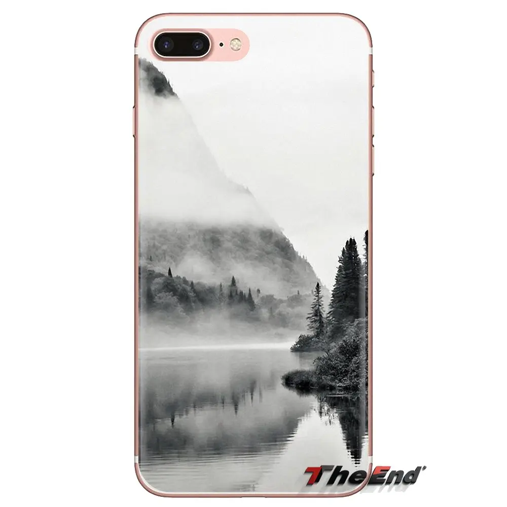 For iPod Touch Apple iPhone 4 4S 5 5S SE 5C 6 6S 7 8 X XR XS Plus MAX mountain mist black and white design Silicone Housing Case |