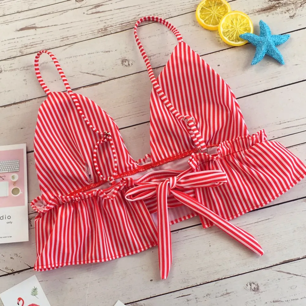 Треугольный бандажный бикини сексуальный мини купальник в полоску Женский