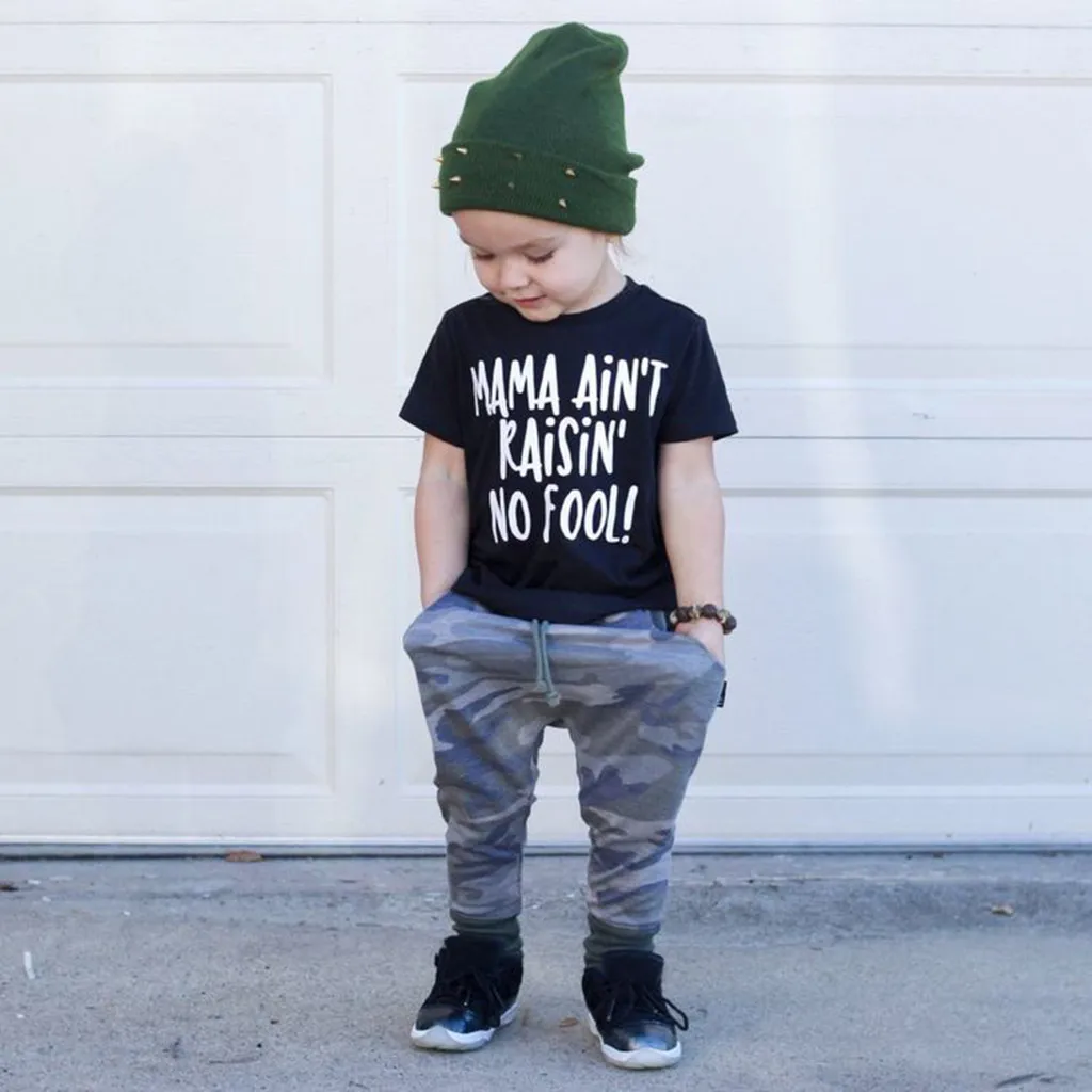 Baby Clothes Set Toddler Kids Girls Boys Outfits Letter T-shirt Tops+Camouflage Pants Top Shirts | Детская одежда и обувь